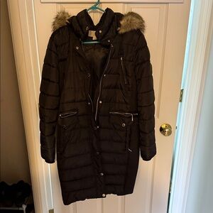Michael Kors Black Puffer Jacket with Faux Fur Hood